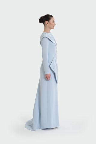 Asymmetric Strip Detail Evening Dress - Baby Blue