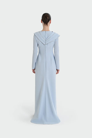 Asymmetric Strip Detail Evening Dress - Baby Blue