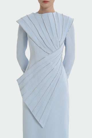 Asymmetric Strip Detail Evening Dress - Baby Blue