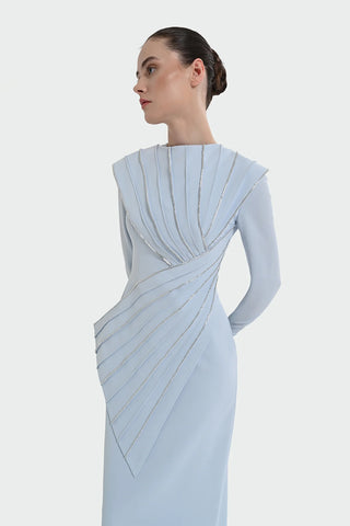 Asymmetric Strip Detail Evening Dress - Baby Blue
