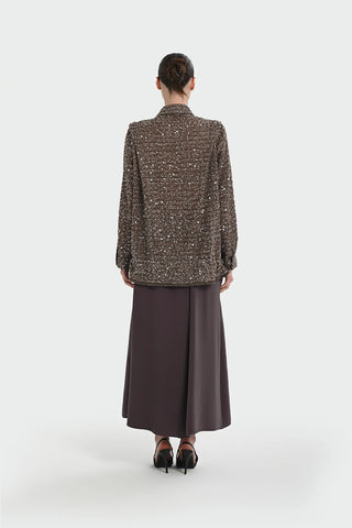 Sequin Embellished Shirt-Collar Jacket — Brown