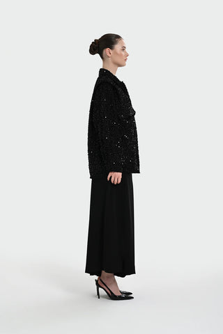 Sequin Embellished Shirt-Collar Jacket — Black