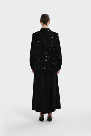 Sequin Embellished Shirt-Collar Jacket — Black