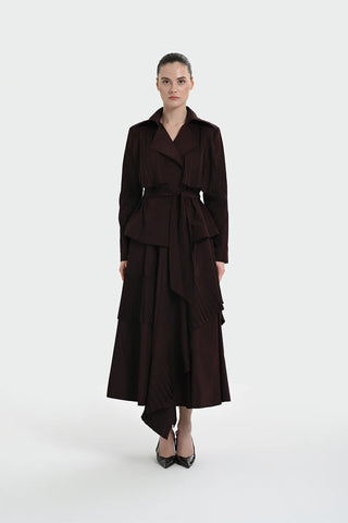 Pleated Asymmetric Cut Skirt - Plum