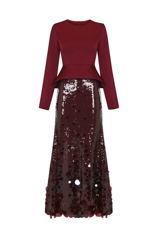 Crepe Blouse Peplum Detail - Burgundy