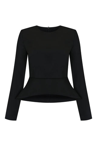Crepe Blouse Peplum Detail - Black