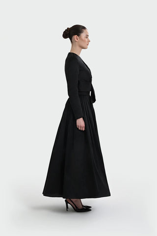 Long-Sleeve Dress with Front Tie Detail - Black