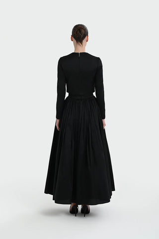 Long-Sleeve Dress with Front Tie Detail - Black