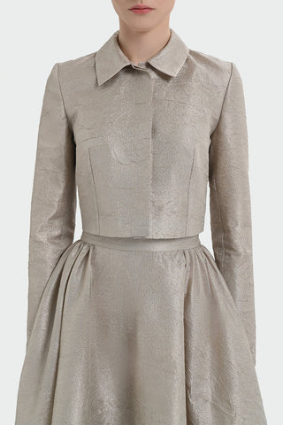 Shirt Collar Cropped Jacket & Skirt Set - Beige
