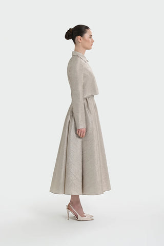 Shirt Collar Cropped Jacket & Skirt Set - Beige