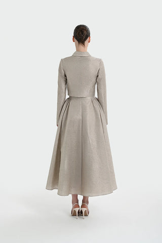 Shirt Collar Cropped Jacket & Skirt Set - Beige