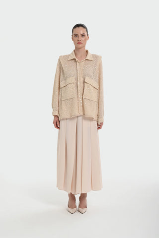 Pleated Wide-Leg Trousers - Cream