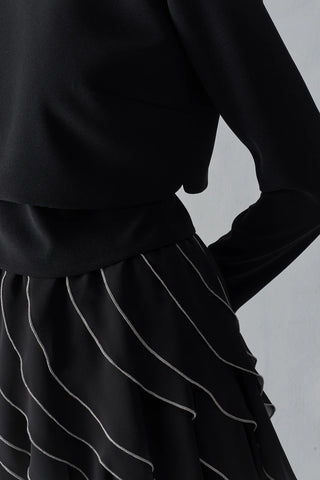 Bow Waist Ruffle Detail Top & Skirt Set - Black