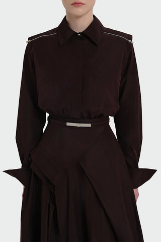 Belted Shirt Collar Midi Dress - Plum