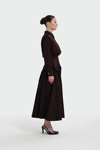 Belted Shirt Collar Midi Dress - Plum