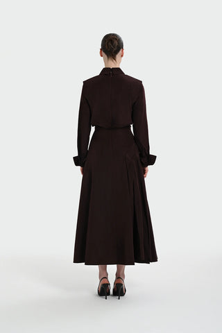 Belted Shirt Collar Midi Dress - Plum