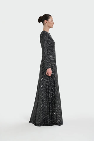 Chevron Sequin Evening Gown - Anthracite