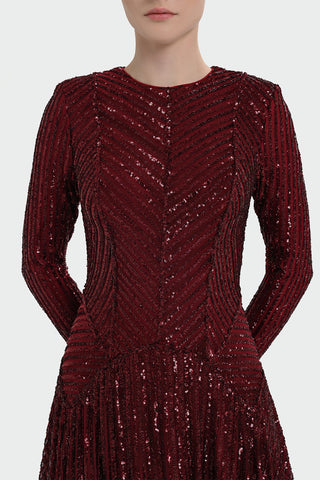 Chevron Sequin Evening Gown