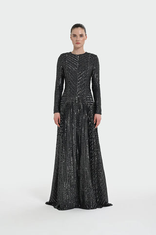 Chevron Sequin Evening Gown - Anthracite