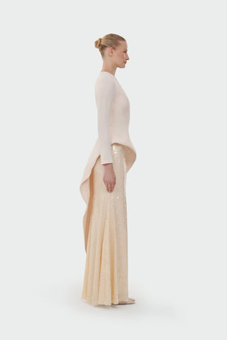 Long-Sleeve Asymmetric Sequin Evening Set - Cream