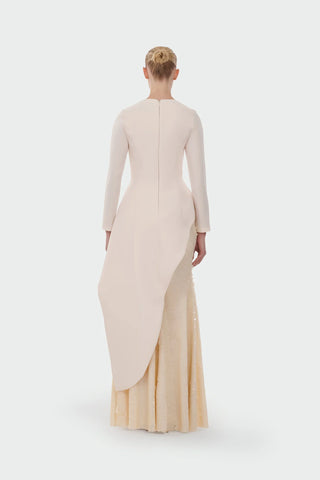 Long-Sleeve Asymmetric Sequin Evening Set - Cream