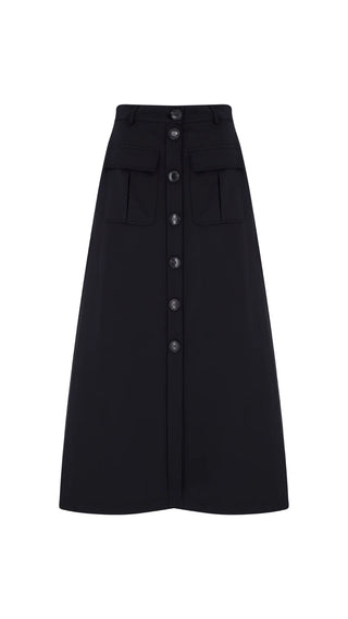 Inara Button-Front Long Skirt – Black