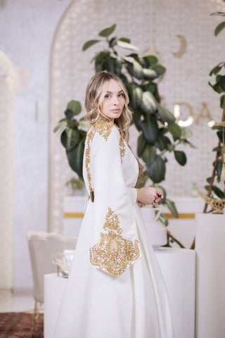 Mystic Gold Embellished A-Line Gown – White