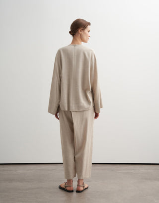 Wrap-Front Linen Blend Tapered Trousers – Natural