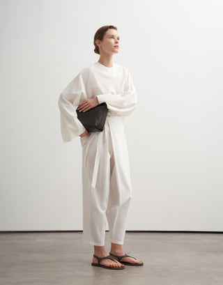 Wrap-Front Linen Blend Tapered Trousers – Ecru