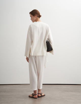 Wrap-Front Linen Blend Tapered Trousers – Ecru