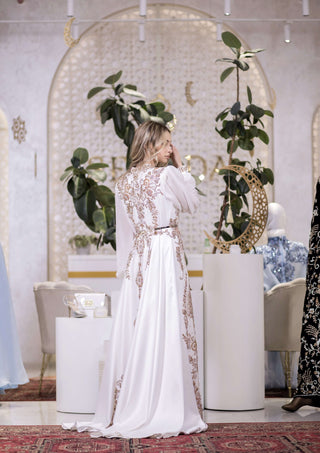 Radiant Bloom Embellished Satin Kaftan – White