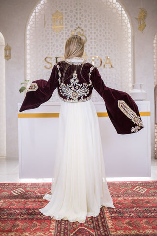 Moon Cascade Embellished Velvet Kaftan – Plum