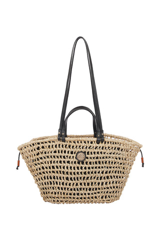 Abaca Woven Medium Tote Bag - Natural/Black