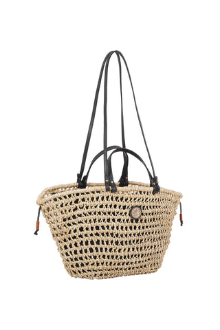 Abaca Woven Medium Tote Bag - Natural/Black
