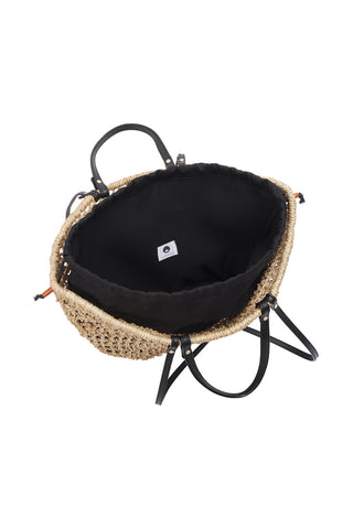 Abaca Woven Medium Tote Bag - Natural/Black