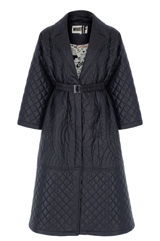 Jessica Quilted Embroidered Coat – Black