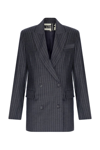 Audrey Pinstripe Wool Blazer – Charcoal