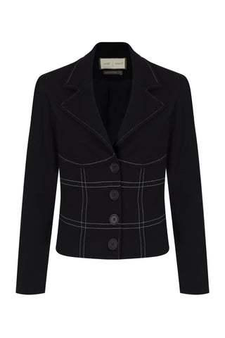 Bareto Corset-Effect Cropped Blazer – Black