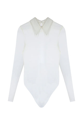 Giselle Stretch Mesh Bodysuit – White