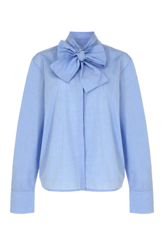 Lumina Bow-Detail Cotton Shirt - Blue