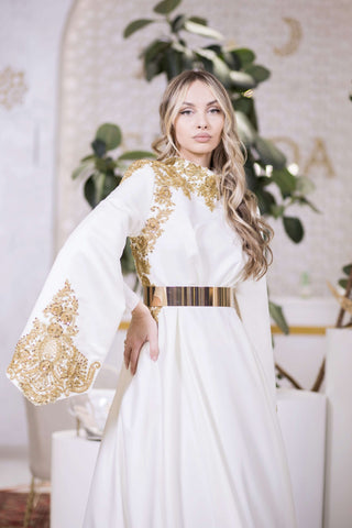 Mystic Gold Embellished A-Line Gown – White