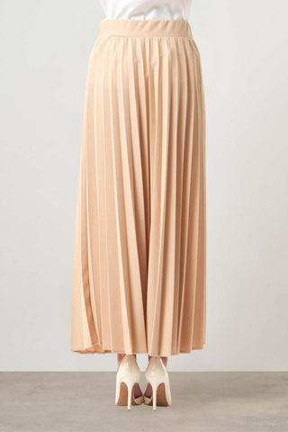 Mizalle Beige Waisted Pleated Midi Skirt
