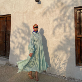 Cascade Cotton Maxi Dress with High-Low Hem