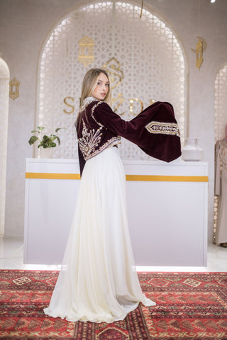 Moon Cascade Embellished Velvet Kaftan – Plum