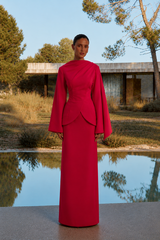 Scarlet Crepe Drape Top & Maxi Skirt Set