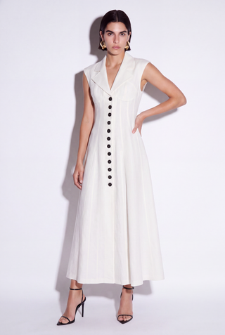 Ivory Long Corset-Style Dress - Premium Linen