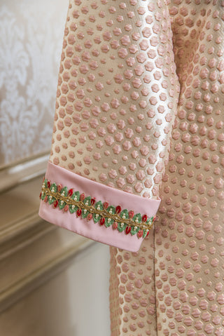 Pink Jacquard Silk Kaftan with Embroidery