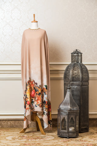 Nude FLOWERS PRINTED Silk KAFTAN