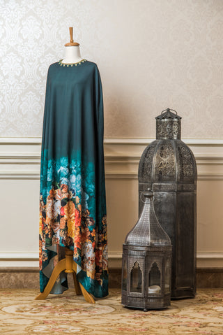 Deep Blue FLOWERS PRINTED Silk KAFTAN