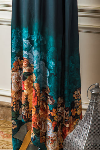 Deep Blue FLOWERS PRINTED Silk KAFTAN